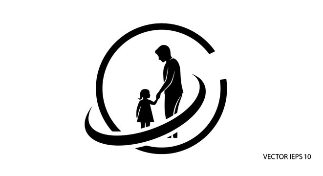 Black silhouette of adult and child.