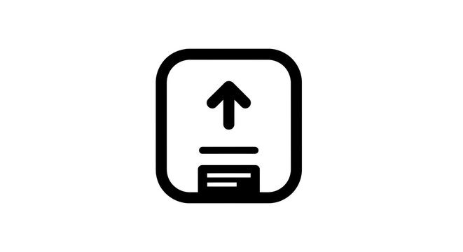 Black upload icon with arrow.