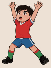 Fototapeta premium Excited Young Soccer Player Celebrating on Field