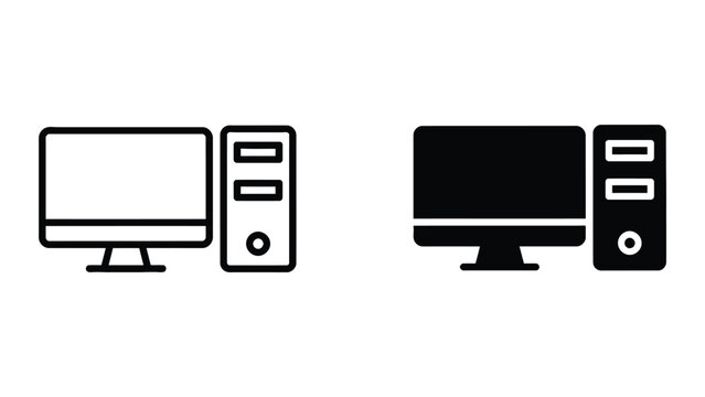 Black and white computer monitor with tower icon