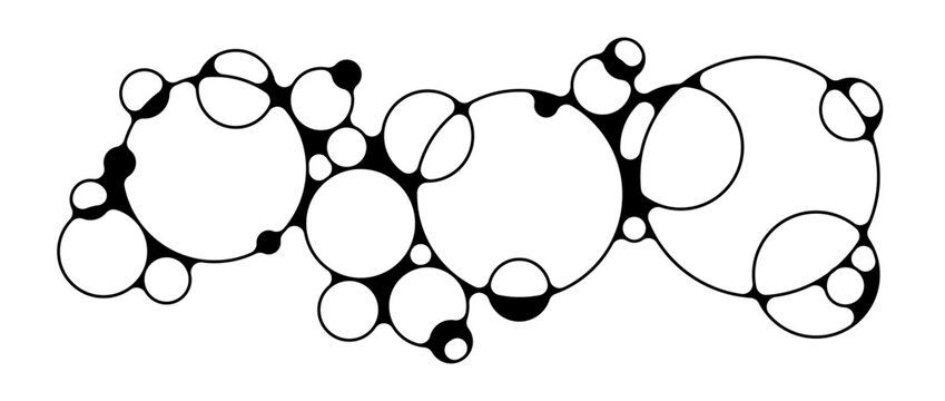 Black morph bubbles pattern. Liner geometric round connected sphere concept. Abstract outline blob design element for logo, icon, tag, emblem, banner, signs, sticker. Morphing metaball shape. Vector