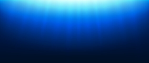 Naklejka na ściany i meble Deep blue gradient background. Dark underwater backdrop. Blur ocean for template, presentation, banner, brochure, poster. Deep sea water or night sky concept design. Vector light under surface