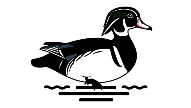wood duck vector illustration of a male wood duck swimming with water ripples below, clean design