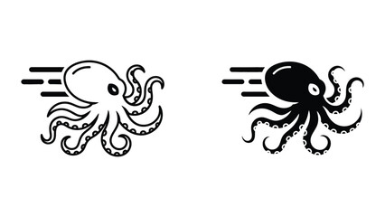 Black and white octopus swimming with motion lines © MDJUBAYER