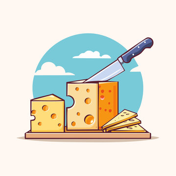 Cheese Slices and Block with Knife