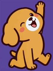 Obraz premium Cheerful cartoon puppy waving happily on purple background