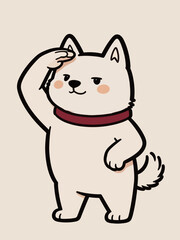 Fototapeta premium Cute cartoon Shiba Inu saluting with a red collar