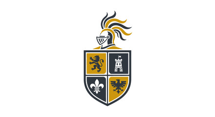 Heraldic Shield Crest with Knight Helmet Symbol © Langsung