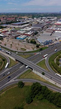 Aerial View of Highway Interchange with Industrial Zone