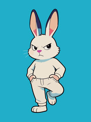 Fototapeta premium Cool Angry Anthropomorphic White Rabbit Cartoon Character