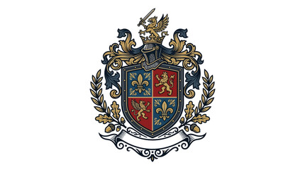 Heraldic Shield Crest with Lion and Fleur de Lis Symbols © Langsung