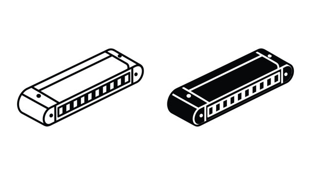 Black and white harmonica with transparent background