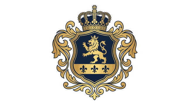 Royal Heraldic Shield with Golden Lion and Crown