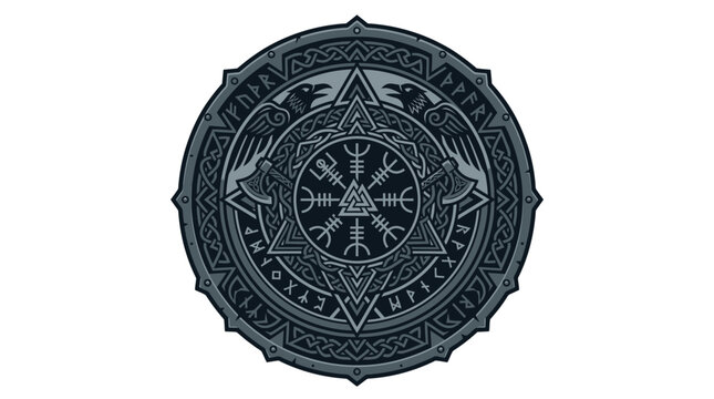 Viking Vegvisir Compass and Valknut Symbol Emblem