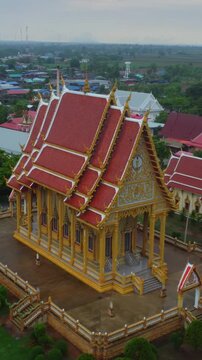 Drone Sunset View of Wat Samnak Takhro in Thepharak, Nakhon Ratchasima, Thailand