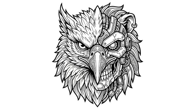 Eagle Cyborg Head Vector Illustration for Logo or Poster