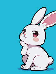 Obraz premium Cute Thinking White Rabbit Cartoon Illustration