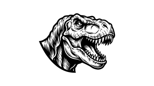 T rex Head Black and White Vector Illustration