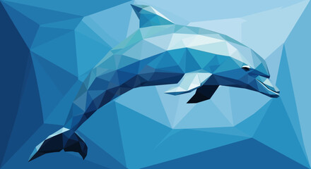 Obraz premium Low Poly Dolphin Geometric Blue Sea Illustration