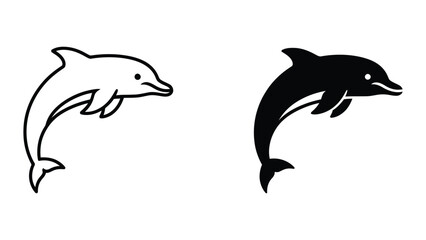 Naklejka premium Black and white jumping dolphin vector icons