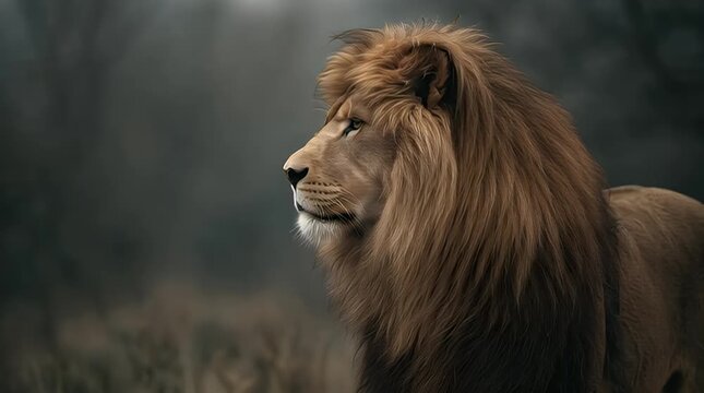 Majestic Lion Standing Alert in Natural Background