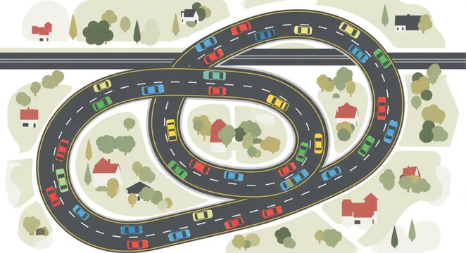 Endless traffic jam on a figure eight road.