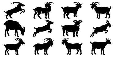 Obraz premium Rustic Farm Goat Silhouette Set - Livestock Laser Cutting Templates and Country CNC Files