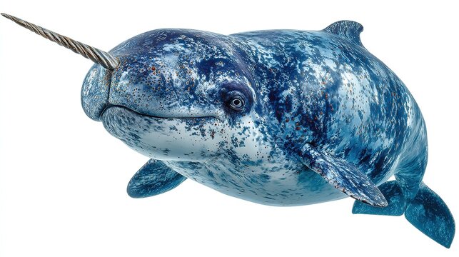 AtlaNarwhal with long tusk, isolated on a white background
