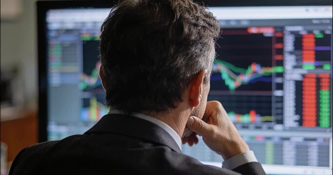 Man analyzing financial data on computer monitor