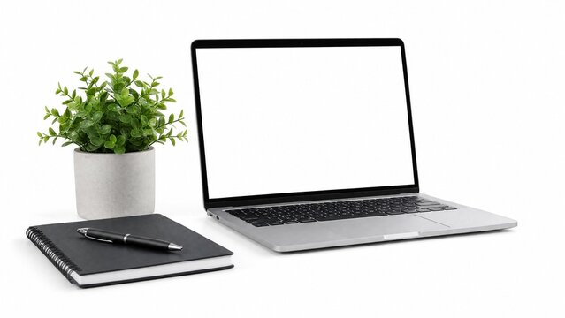 Minimalist workspace setup with a clean desk surface on a white background.