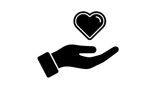 Hand holding heart symbol icon.