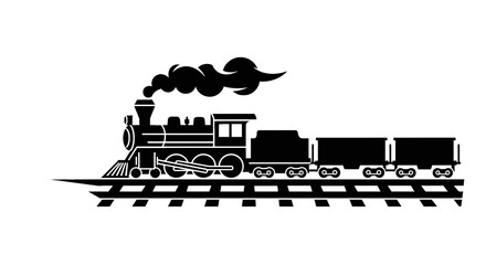 Vintage steam locomotive on tracks moving. © Putra