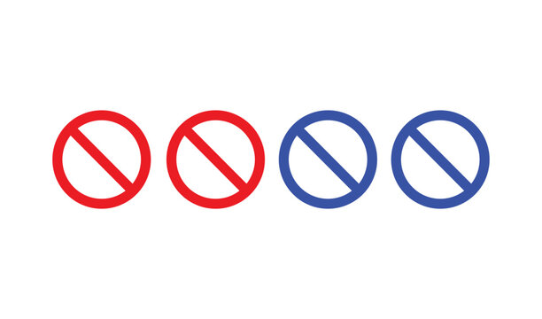 Prohibited Sign Icon Vector Set | Red and Blue No Symbol Collection