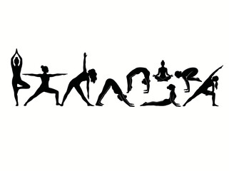 Obraz premium Set of yoga poses silhouettes