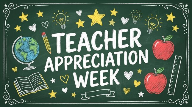 teacher appreciation week chalkboard poster with school supplies