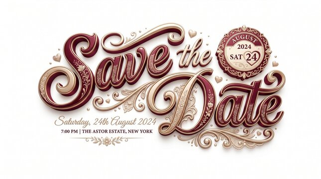 Elegant save the date wedding invitation isolated on white background