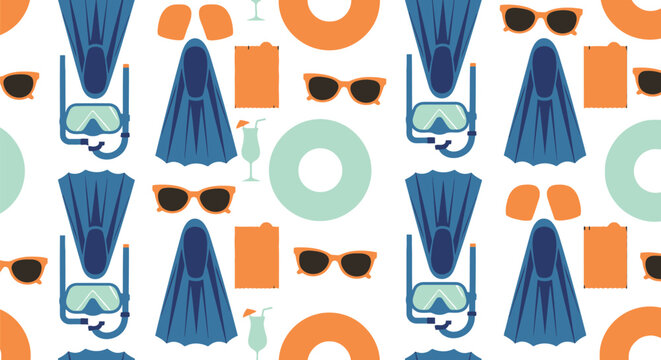 Summer beach accessories seamless pattern vector clipart for swim and vacation design