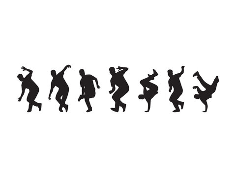 Series of breakdancing moves illustrated in silhouette style