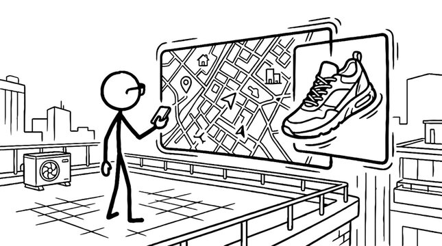 Person using augmented reality for urban shopping and navigation