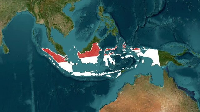 Animated map highlighting Indonesia's archipelago across the vast Southeast Asian ocean