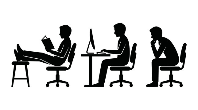 Ergonomic, relaxed, and unhealthy sitting postures a visual comparison