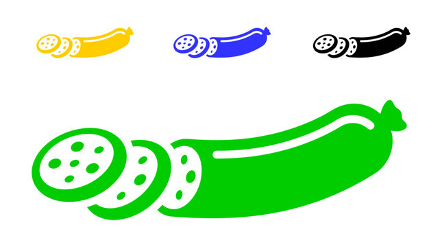 Sausage Slice Icon Set in Yellow, Blue, and Black Colors