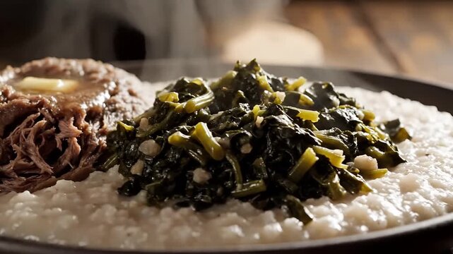 Delicious Ethiopian Food Served on a Plate with Injera and Stew.
