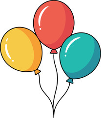Colorful Birthday Balloons Vector Illustration with Red Yellow and Blue Helium Baloon Bouquet for Party Celebration Greetings and Anniversary Card Designs © Lutfar