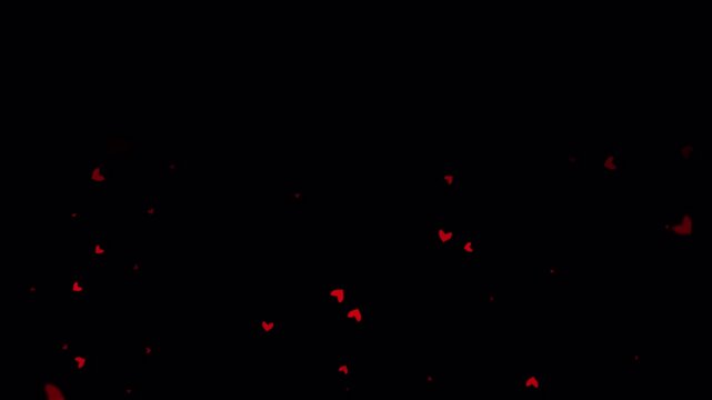 Red Heart Particles Falling Overlay Motion Graphic Transparent Background 4K