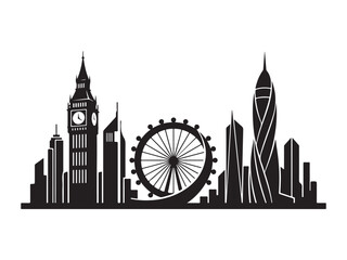 Fototapeta premium Iconic city skyline featuring famous landmarks and modern architecture silhouette design