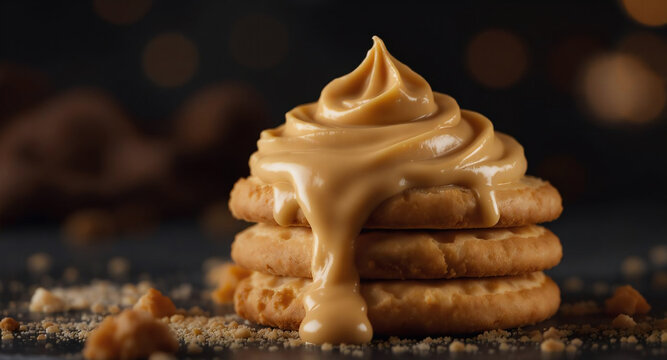 Creamy lotus biscoff spread dripping over stacked