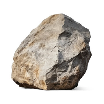 A large, weathered rock sits prominently on a png transparent. The rock exhibits a rough, textured surface with variations in color ranging from gray to brown.