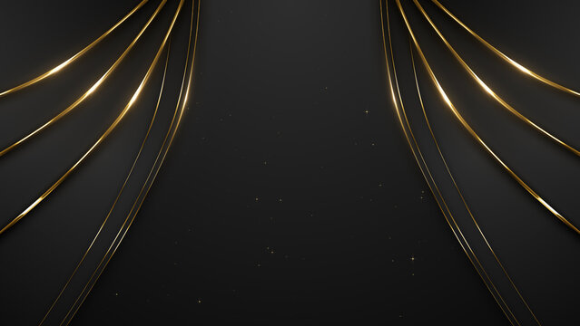 Elegant Black Curtain Stage with Curved Gold Lines Particles Awards Trailer Titles Cinematic Openers Intro Background