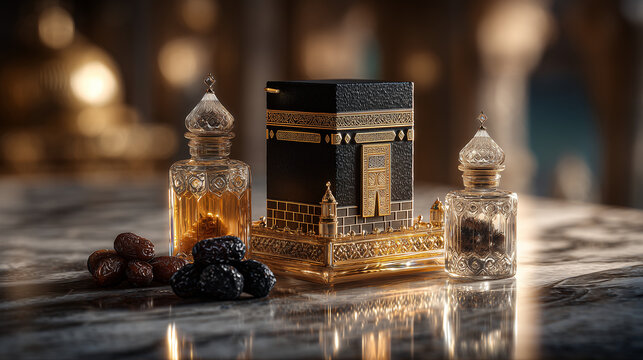 oly Kaaba with Zam Zam Water and Ajwa Dates
Spiritual Hajj Journey Around the Sacred Kaaba
Islamic Pilgrimage Scene with Dates and Zamzam
Pilgrims Performing Tawaf Near the Holy Kaaba
Hajj Mubarak 